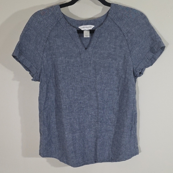 Christopher & Banks Blue Cuffed Sleeve T-Shirt - Picture 1 of 5